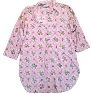 Disneyland Resorts Women's LARGE Pink Flannel Pajama Nightgown Mickey Teacups